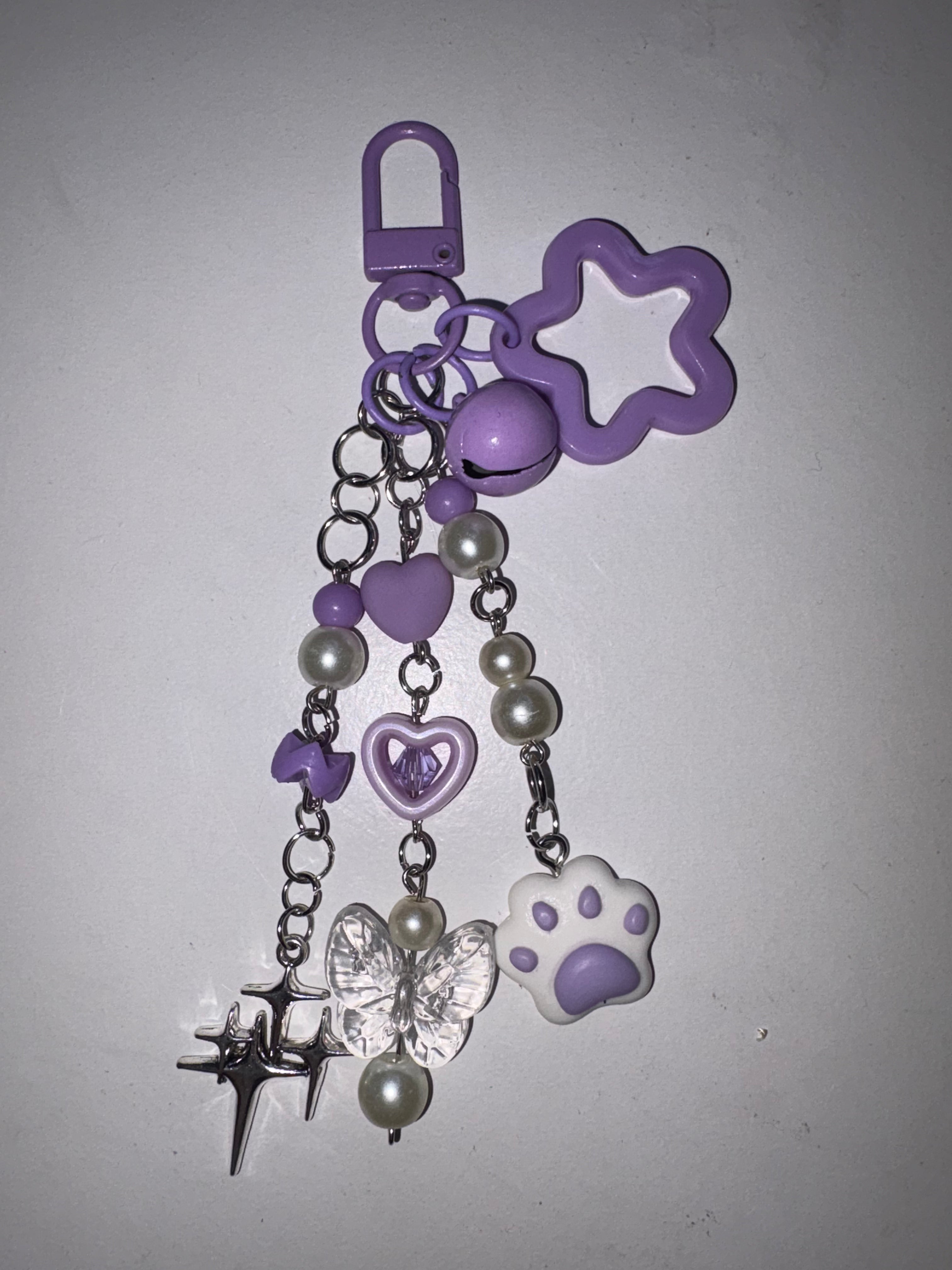 purple kitty meow meow keychain