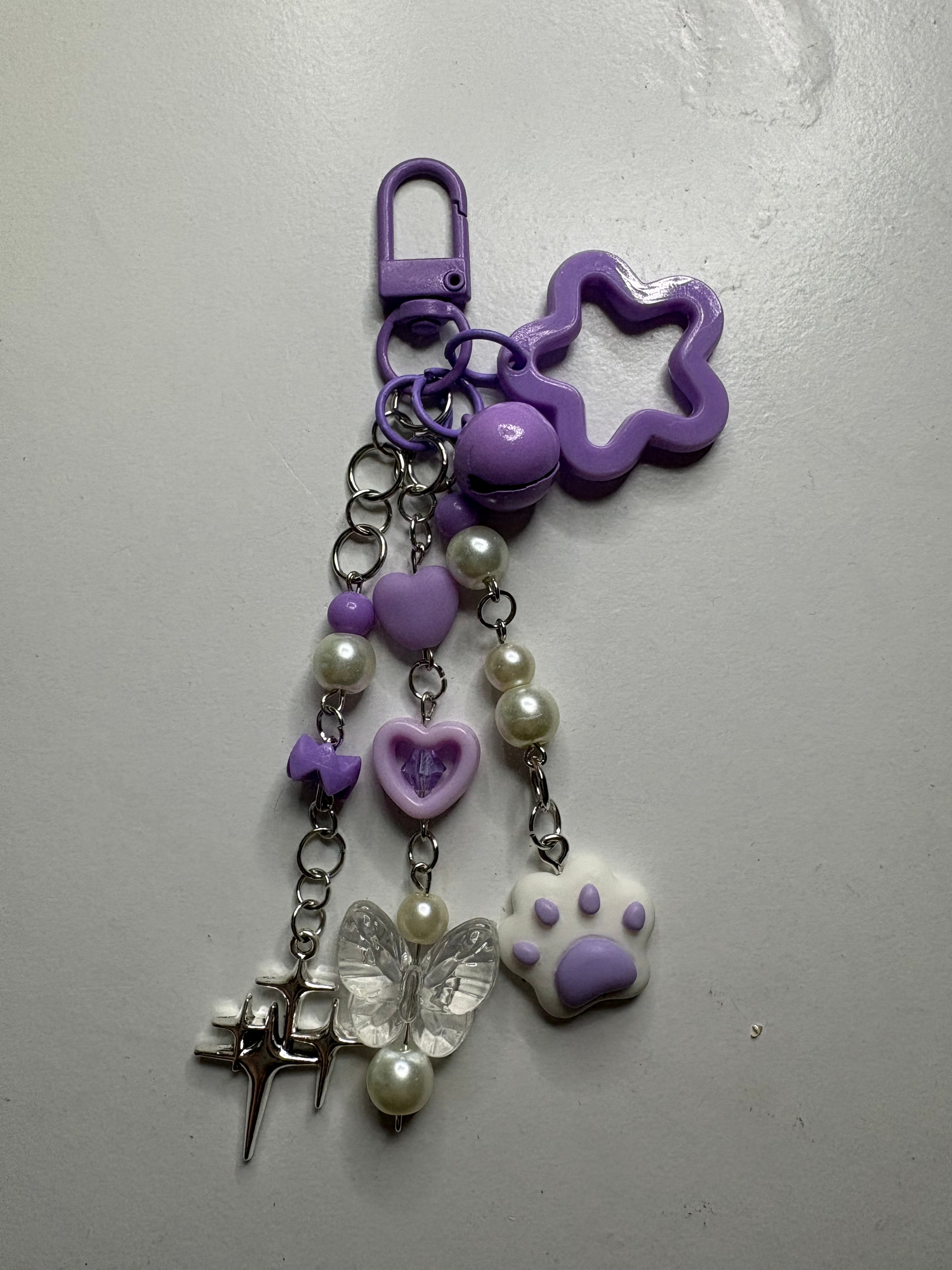 purple kitty meow meow keychain